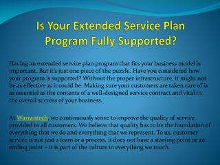 Is Your Extended Service Plan Program Fully Supported?