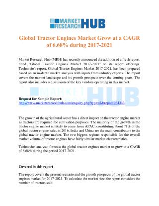 Global Tractor Engines Market Grow at a CAGR of 6.68% during 2017-2021