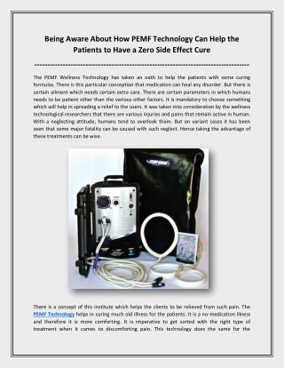 How Pemf Technology Can Help The Patients To Have A Zero Side Effect Cure