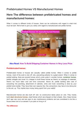 Prefabricated Homes VS Manufactured Homes