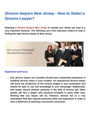 Divorce lawyers New Jersey  - How to Select a Divorce Lawyer