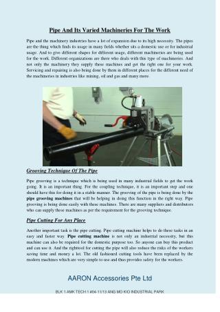 Pipe And Its Varied Machineries For The Work