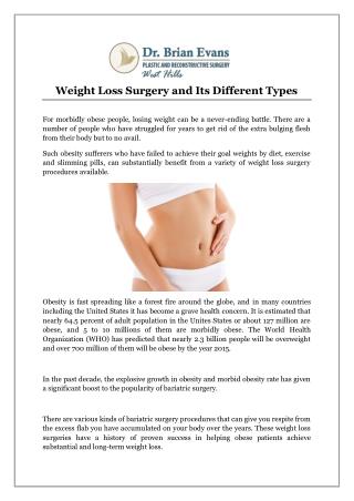 Weight Loss Surgery and Its Different Types