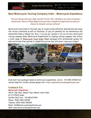 Motorcycle Expeditons - Motorcycle Tours India Nepal
