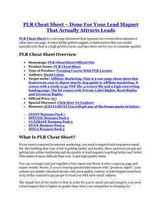 PLR Cheat Sheet REVIEW - DEMO of PLR Cheat Sheet