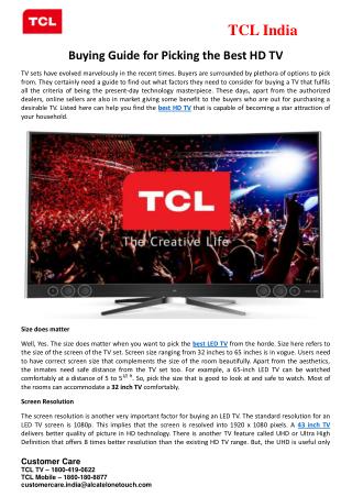 Buying guide for picking the best HD TV
