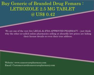 Buy Femara - Letrozole 2.5 Mg Tablet @ Us$ 0.42