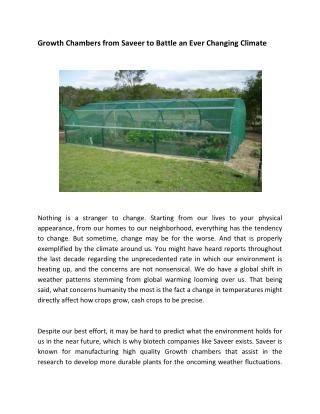 Growth Chambers from Saveer to Battle an Ever Changing Climate