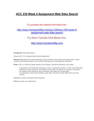 ACC 230 Week 4 Assignment Web Sites Search