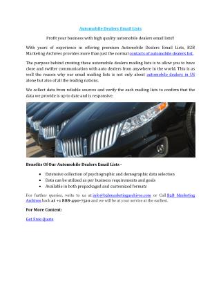 Automobile Dealers Email Lists - B2B Marketing Archives