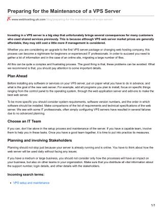 Preparing for the Maintenance of a VPS Server