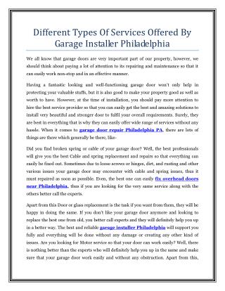 Different Types Of Services Offered By Garage Installer Philadelphia