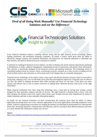 Tired of all Doing Work Manually? Use Financial Technology Solutions and see the Difference!