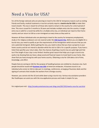 NEED A VISA FOR USA?