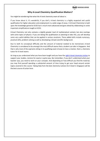 Why A-Level Chemistry Qualification Matters?