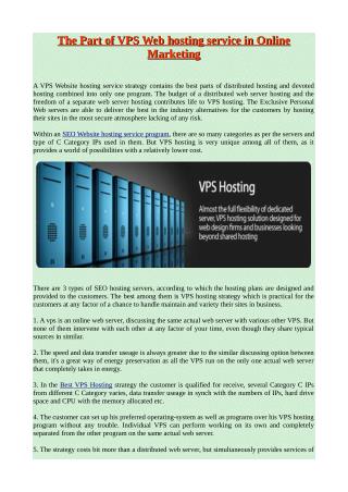 The Part of VPS Web hosting service in Online Marketing