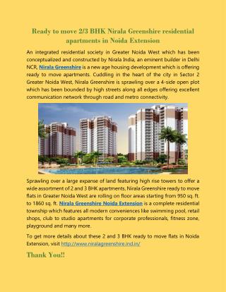 Ready to move 2/3 BHK Nirala Greenshire residential apartments in Noida Extension