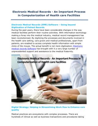 Electronic Medical Records - An Important Process in Computerization of Health care Facilities
