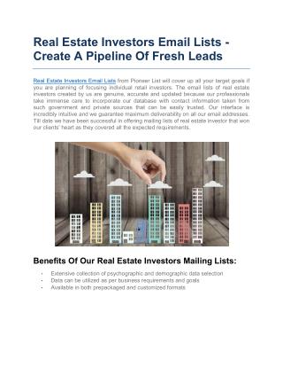 Real Estate Investors Email Lists | Pioneer Lists