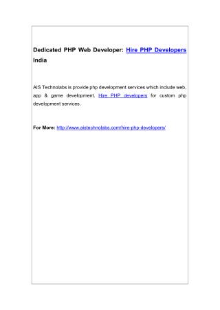 Dedicated PHP Web Developer: Hire PHP Developers India