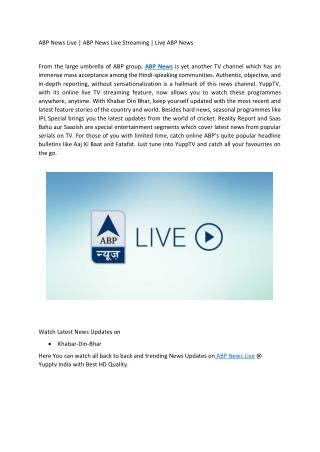 ABP News Live | ABP News Live Streaming | Live ABP News