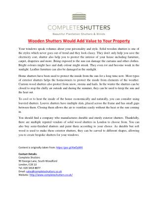 Wooden Shutters Would Add Value to Your Property
