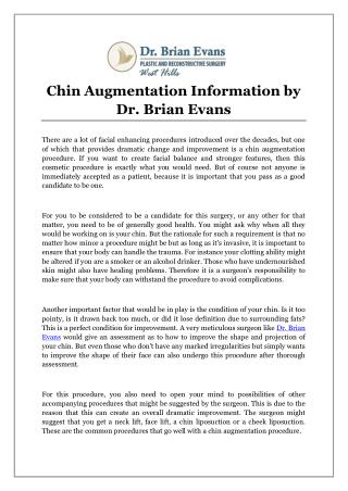 Chin Augmentation Information by Dr. Brian Evans