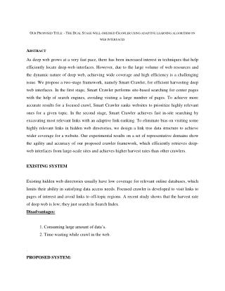 Smart Crawler A Two-stage Crawler for Efficiently Harvesting Deep-Web Interfaces