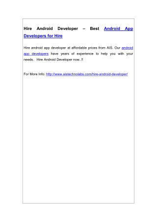 Hire Android Developer – Best Android App Developers for Hire