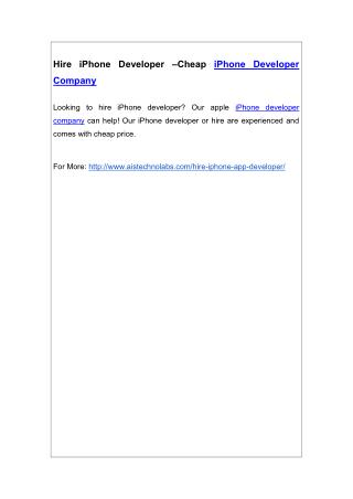 Hire iPhone Developer –Cheap iPhone Developer Company