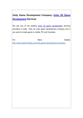 Unity Game Development Company- Unity 3D Game Development Services