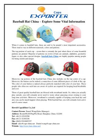 Baseball Hat China – Explore Some Vital Information