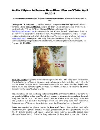 Amilia K Spicer to Release New Album Wow and Flutter April 28, 2017