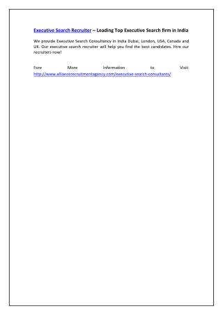 Executive Search Recruiter – Leading Top Executive Search firm in India