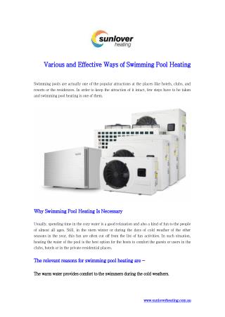 Various and Effective Ways of Swimming Pool Heating