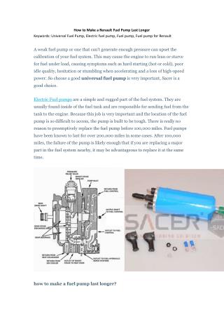 How to Make a Renault Fuel Pump Last Longer