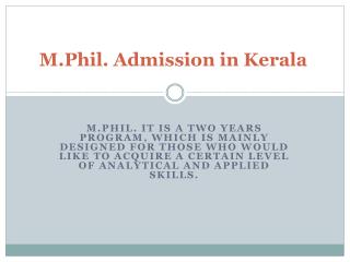 M.Phil. Admission in Kerala