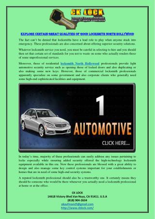 Explore Certain Great Qualities Of Good Locksmith North Hollywood