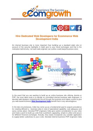 Hire Dedicated Web Developers for Ecommerce Web Development India