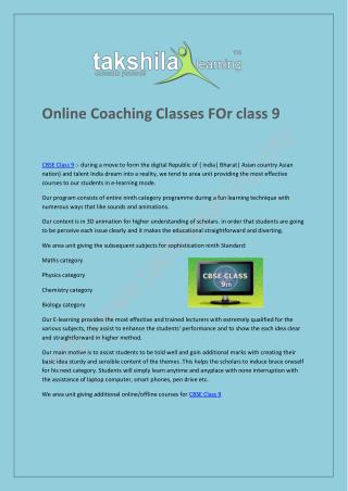 Online Coaching Classes FOr class 9