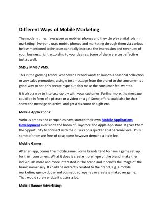 Different Ways of Mobile Marketing