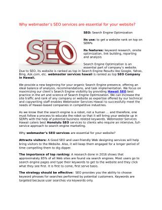 Why webmaster’s SEO services are essential for your website?