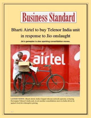 Bharti Airtel to Buy Telenor India Unit in Response to Jio Onslaught