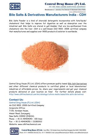 Bile Salts & Derivatives Powder Suppliers India