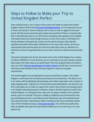 Steps to Follow to Make your Trip to United Kingdom Perfect