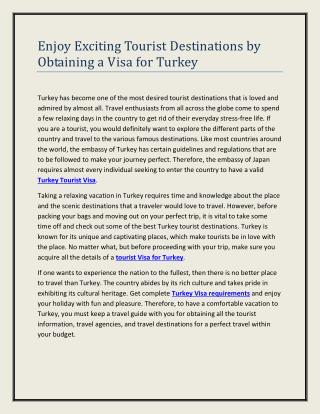 Enjoy Exciting Tourist Destinations by Obtaining a Visa for Turkey
