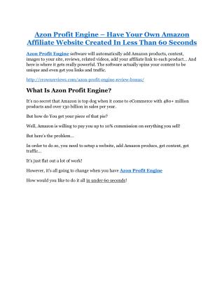 Azon Profit Engine review and sneak peek demo