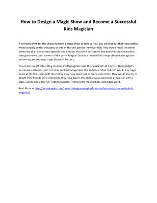 How to Design a Magic Show and Become a Successful Kids Magician