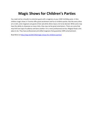 Magic Shows for Children’s Parties