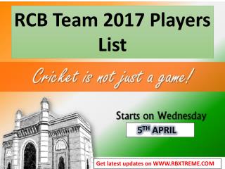 RCB Team 2017 Players List & RCB Team 2017